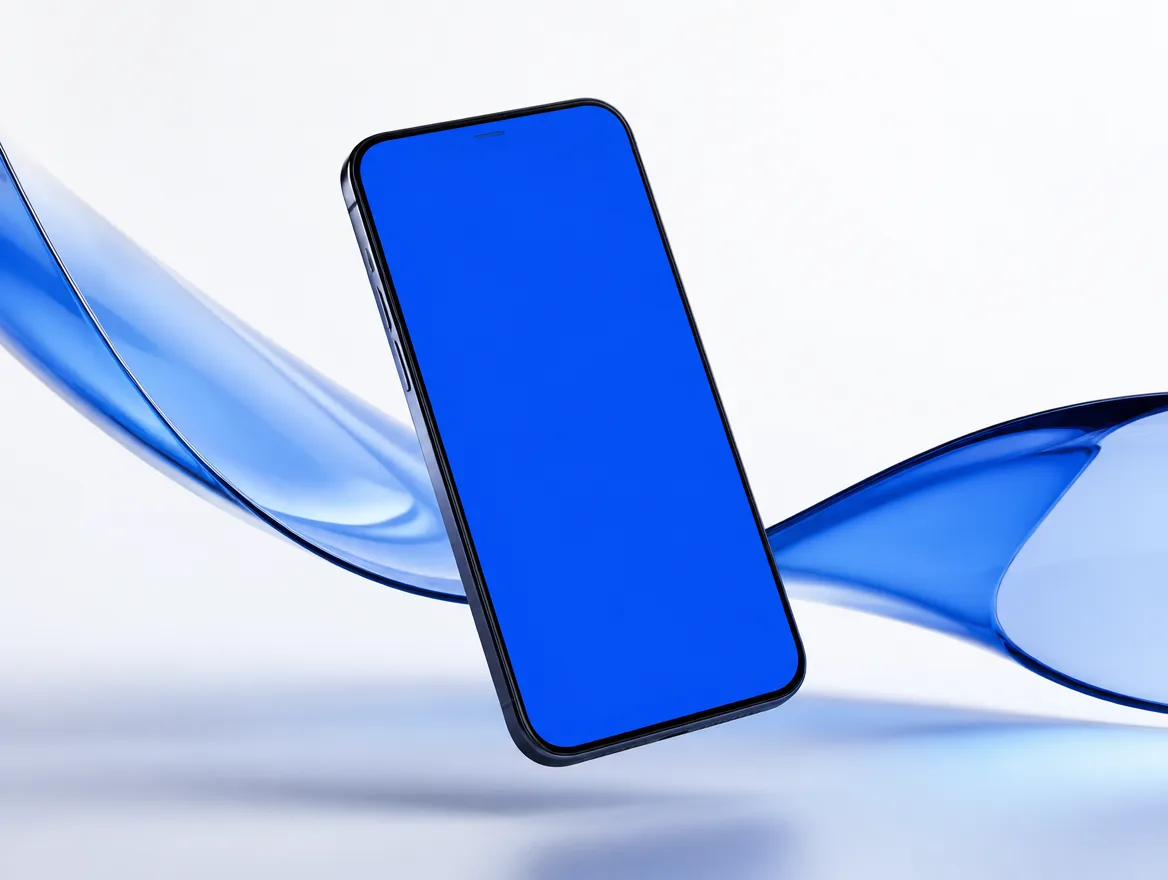 Ilustração de um celular com elementos em azul da Simpay.